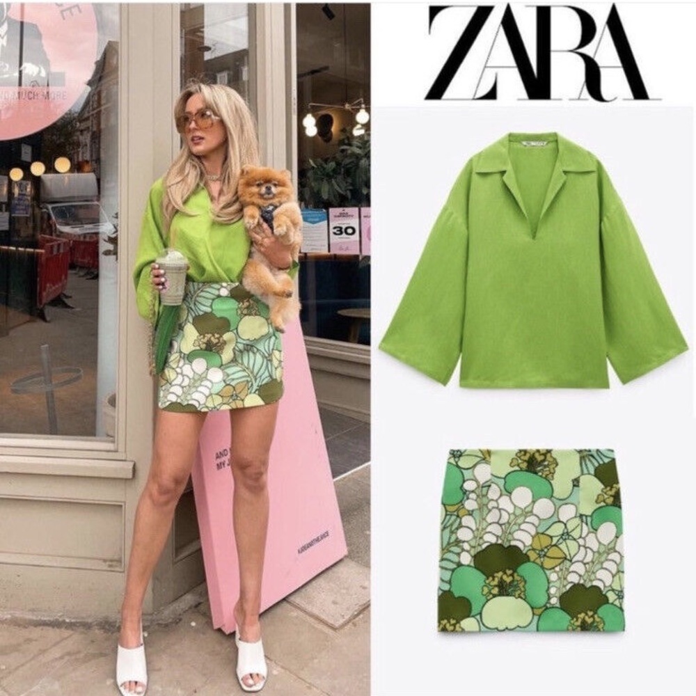 NWT Zara green floral mini skirt size XL
